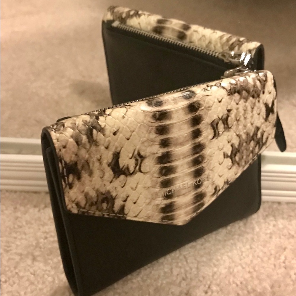 MK White Snakeskin Tri-Fold Wallet